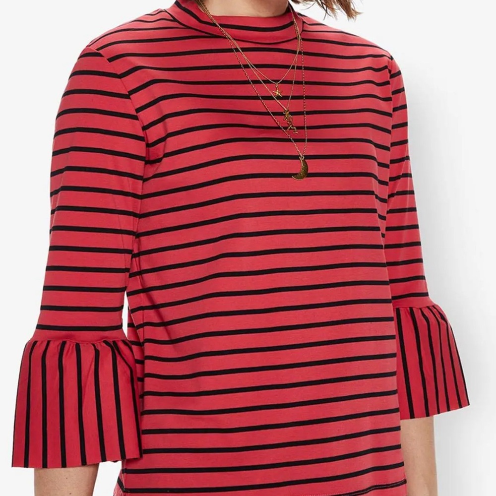 SCOTCH & SODA Striped High-Neck Top with Flounce Sleeves, Size Medium